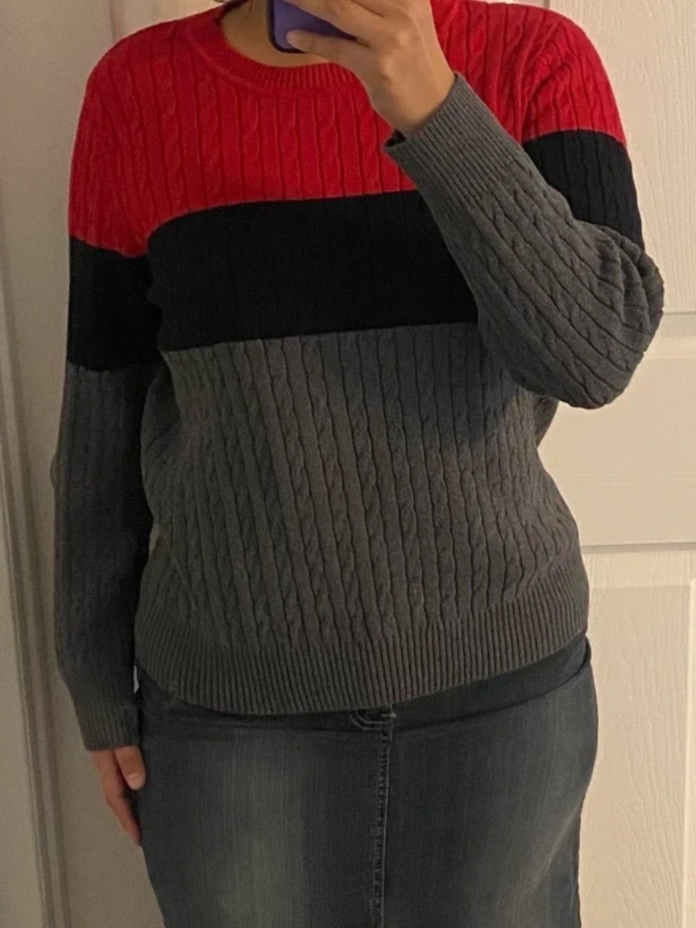 Karen Scott Striped cable knit sweater
